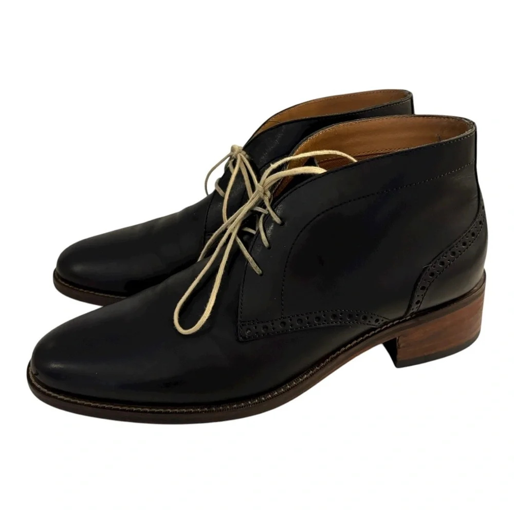 Cole Haan Classy Black Broughed Leather Chukka Ankle Stitched Desert Boots 9.5